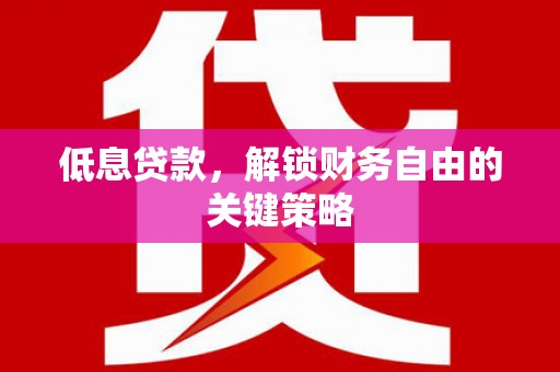 石家庄低息贷款，解锁财务自由的关键策略