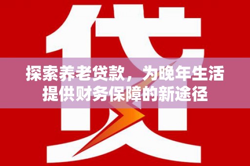 石家庄探索养老贷款，为晚年生活提供财务保障的新途径